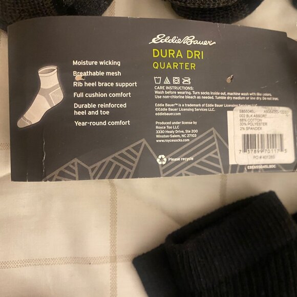 Eddie Bauer - Large - Mens Socks 6-Pair, Quarter Socks, Black, open never used - Picture 9 of 12